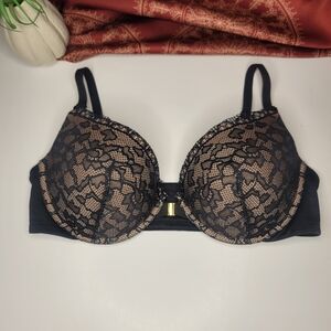 Soma Bra Embraceable Push Up Black Lace Front Closure Size 40D